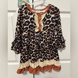 Leopard Print Kids Dress with Ruffle Details